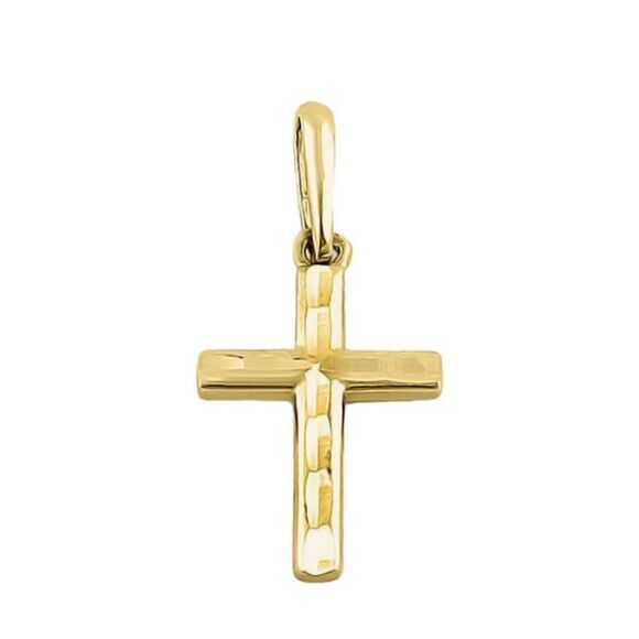 Solid 14K Yellow Gold Faceted Cross Necklace Pendant New - Picture 2 of 3